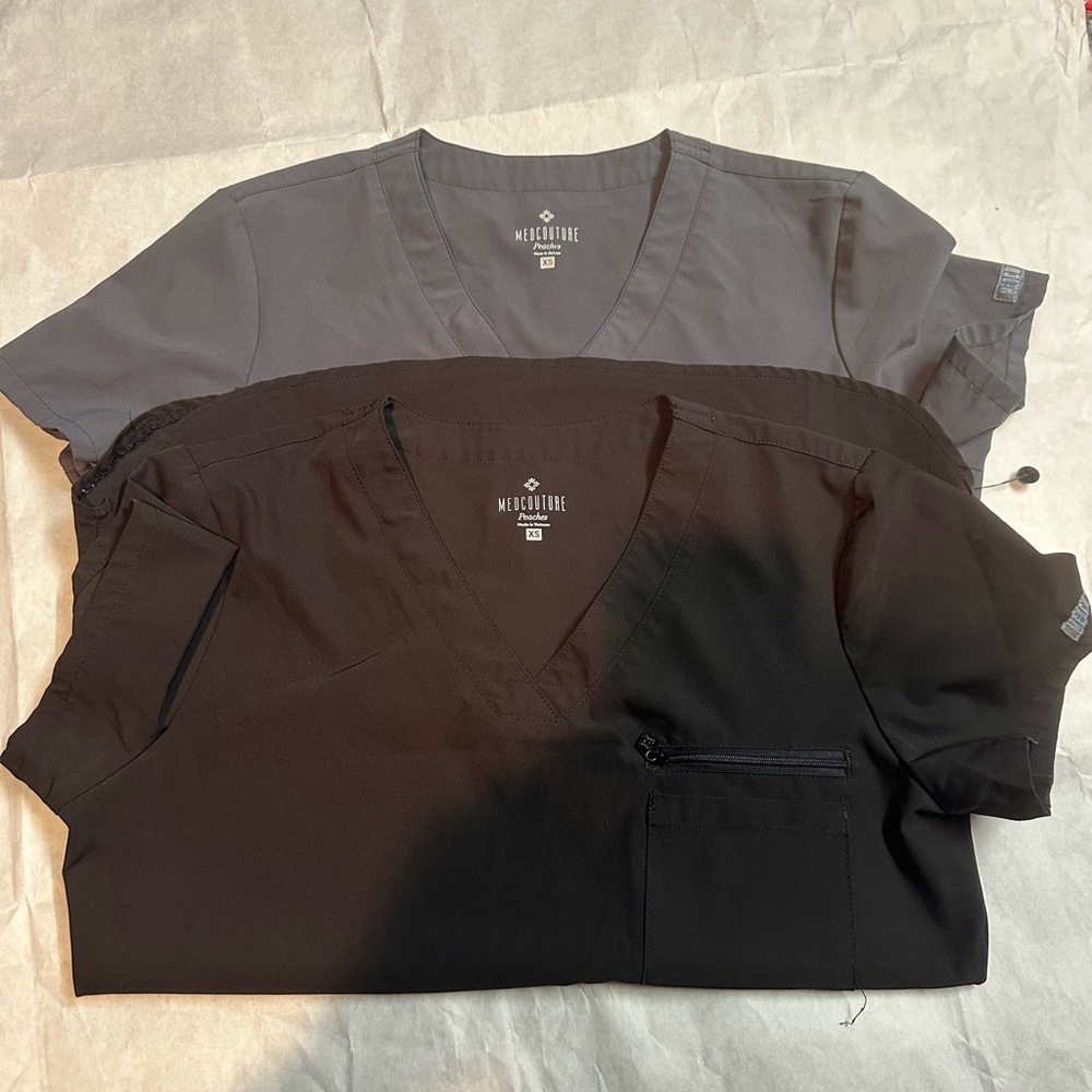 Med Couture Gray and Black Scrub Tops